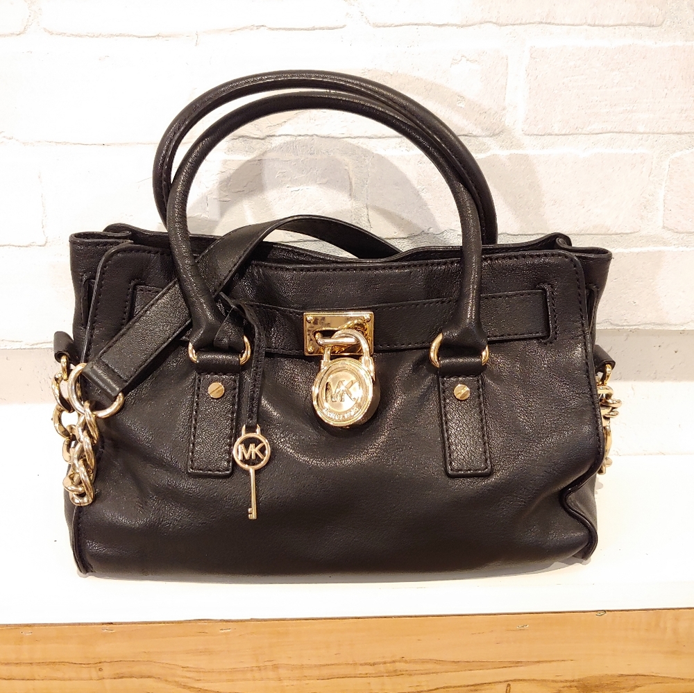 Michael Kors Black and Gold Hamilton Medium Bag